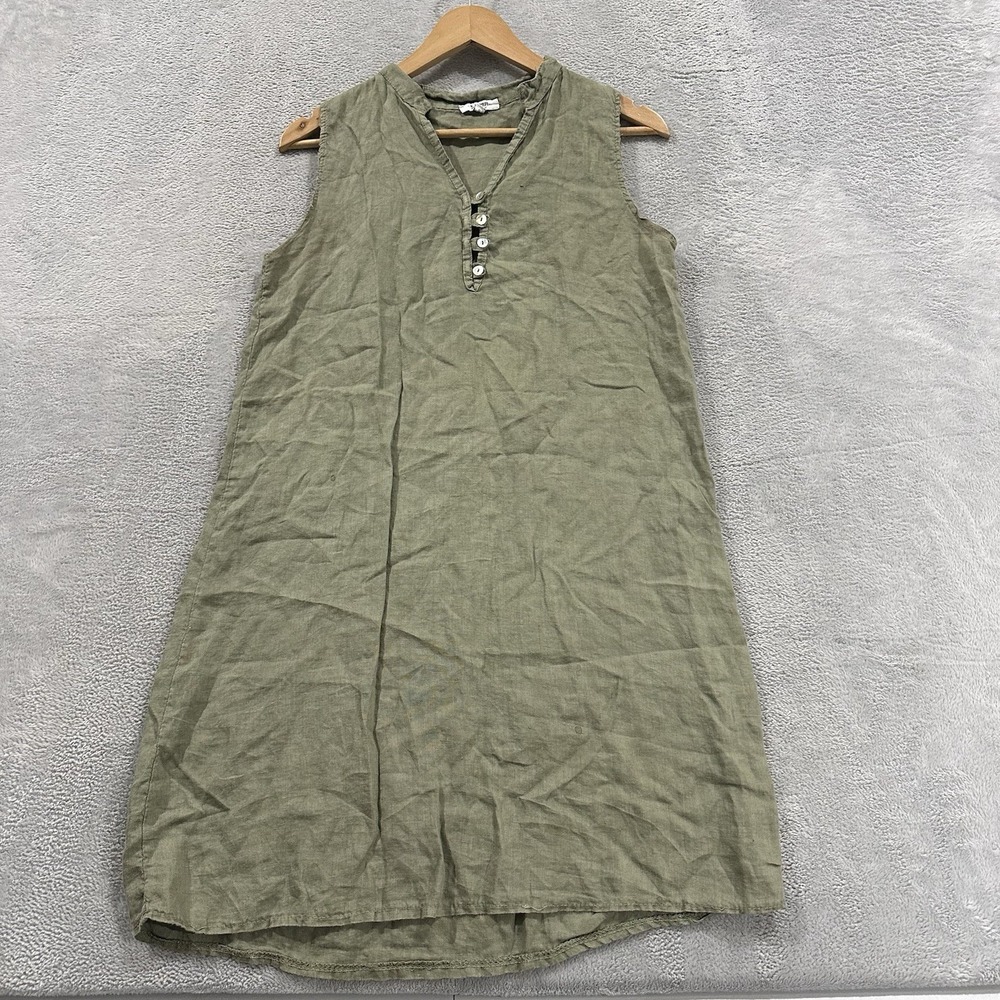 Rosemarine Linen Dress Women Small Mini Green Boho Lagenlook Made in Italy